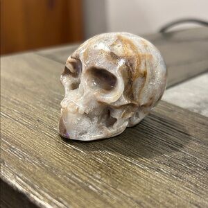 Sphalerite Skull Crystal Figurine in Cream and Brown